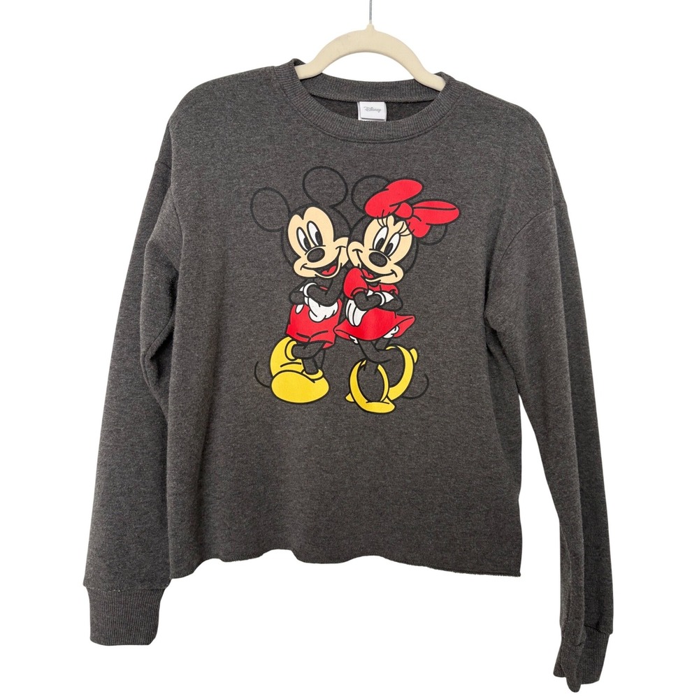 Disney Mickey Minnie Mouse Cropped Sweatshirt Charcoal‎ Grunge JT21942 Womens S